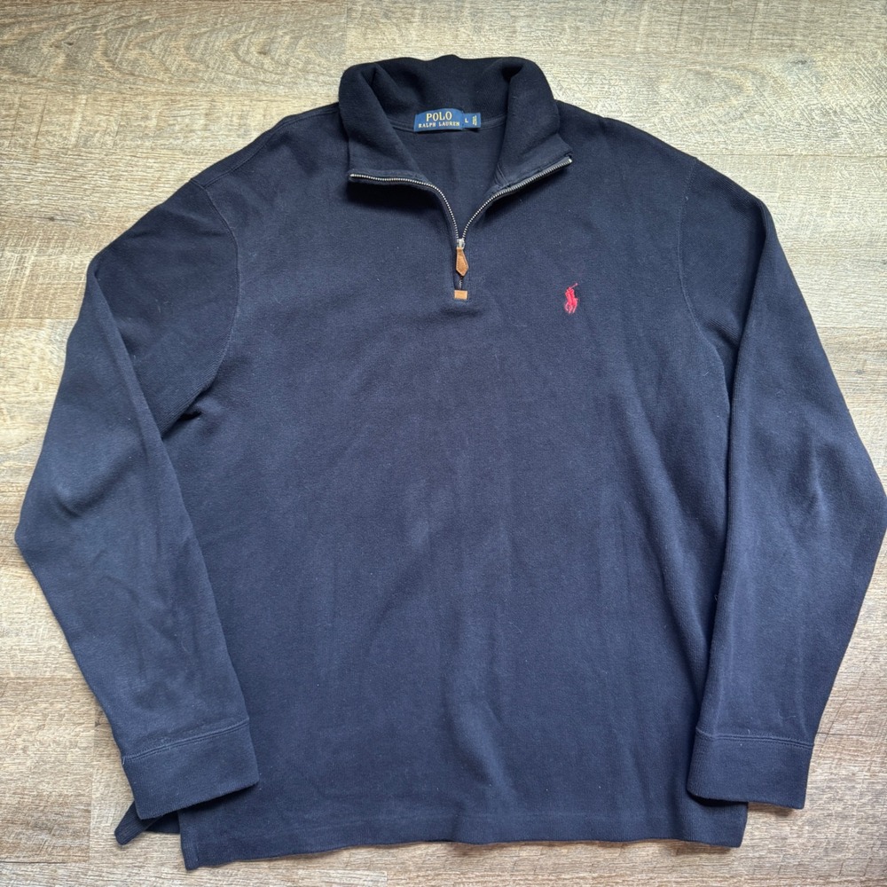 Polo Ralph Lauren Estate Rib Quarter Zip Pullover Large Navy Blue‎ Cotton Pony